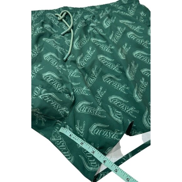 Lacoste Swim Trunks Mens XL Green All Over Logo Liner Drawstring Pockets - Picture 7 of 12